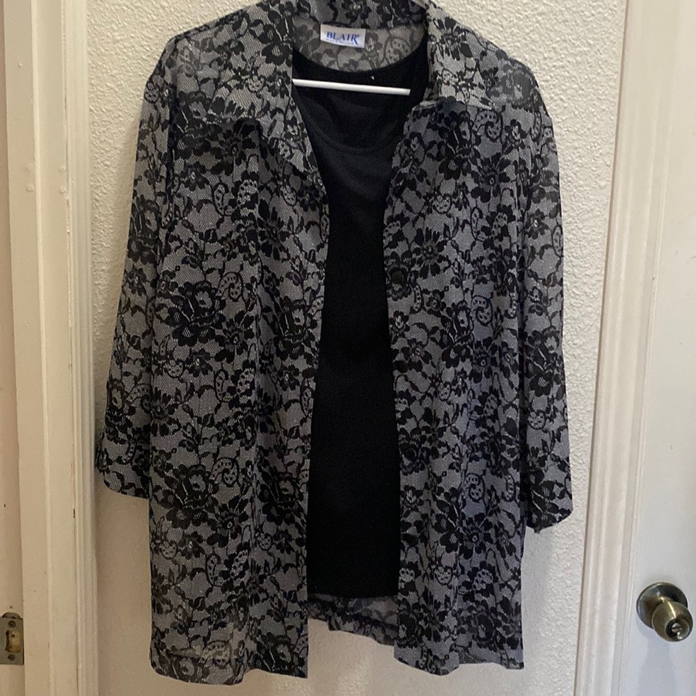 Blair 2 piece sheer button up with black tank 1X